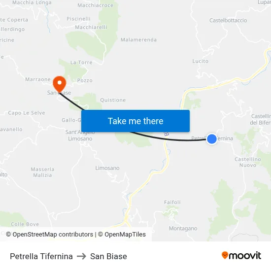 Petrella Tifernina to San Biase map