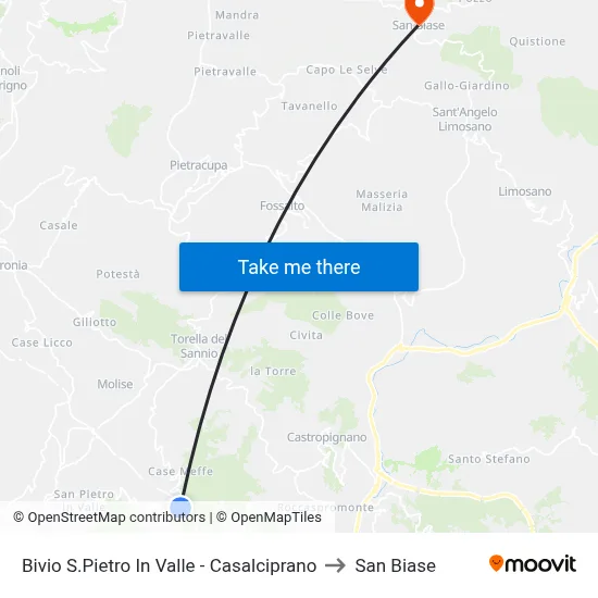 S.Pietro In Valle - Casalciprano Junction to San Biase map
