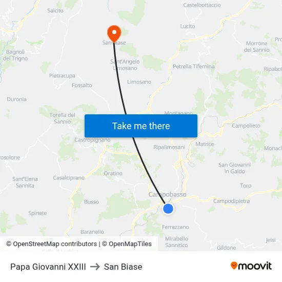 Pope John XXIII to San Biase map