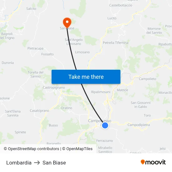Lombardy to San Biase map