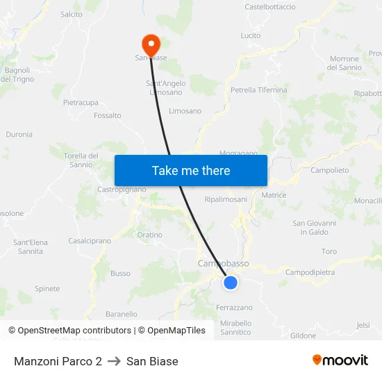 Manzoni Parco 2 to San Biase map