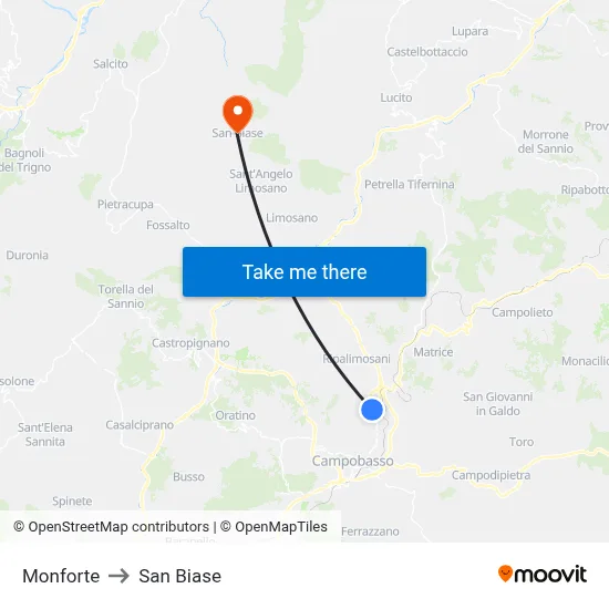 Monforte to San Biase map
