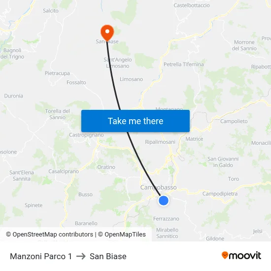 Manzoni Parco 1 to San Biase map