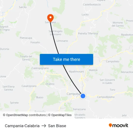 Campania-Calabria to San Biase map