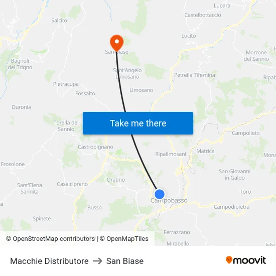 Macchie Gas Station to San Biase map