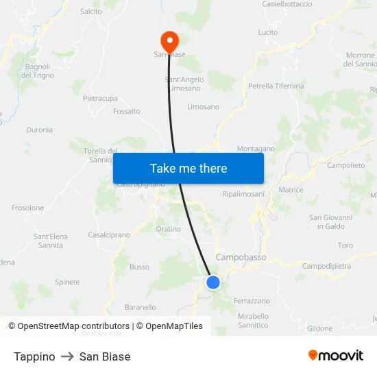 Tappino to San Biase map