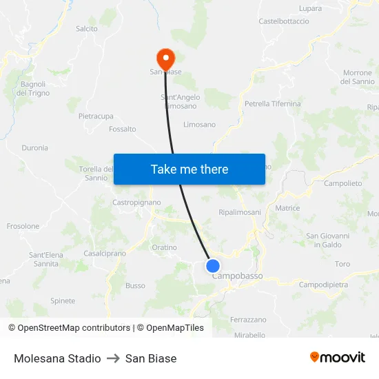Molesana Stadium to San Biase map