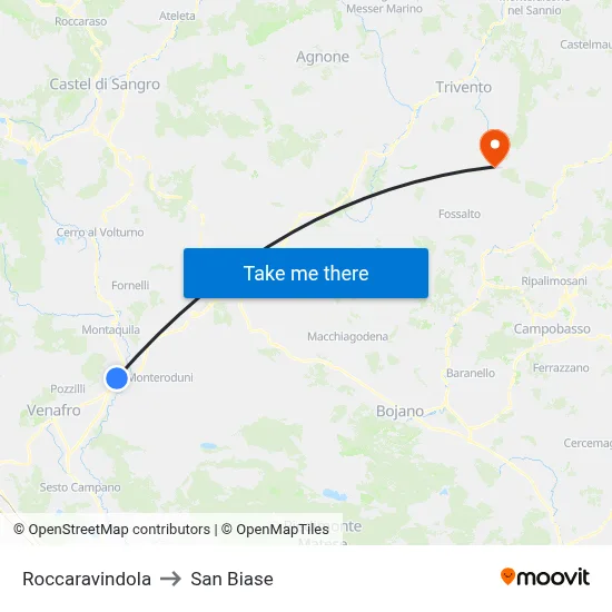 Roccaravindola to San Biase map