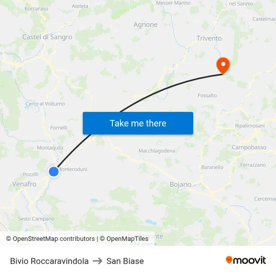 Roccaravindola Junction to San Biase map