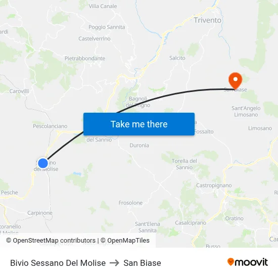 Sessano Del Molise Junction to San Biase map