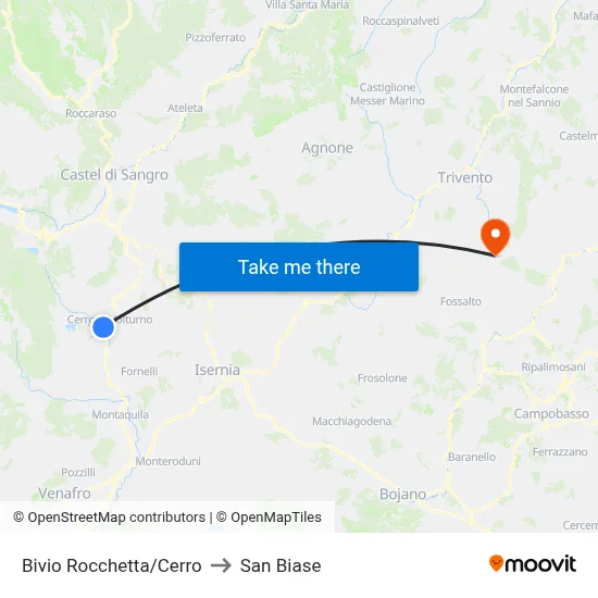 Rocchetta/Cerro Junction to San Biase map