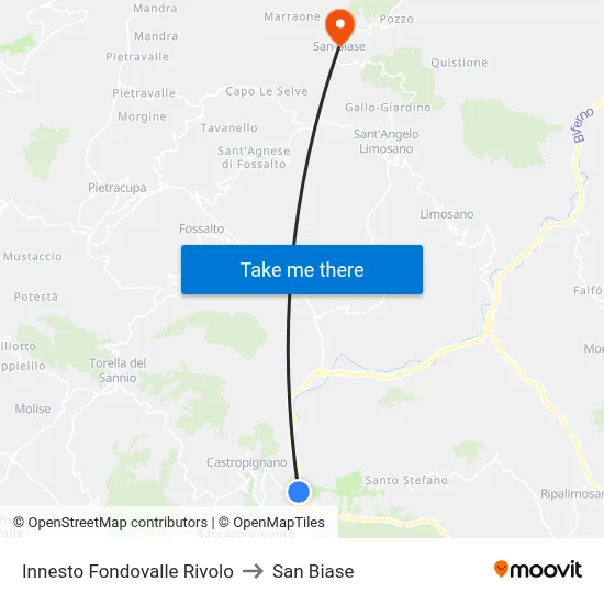 Fondovalle Rivolo Junction to San Biase map