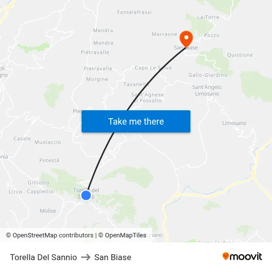 Torella Del Sannio to San Biase map