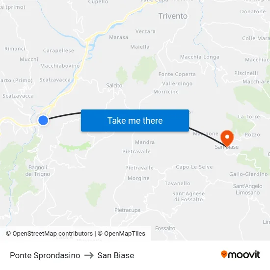 Sprondasino Bridge to San Biase map