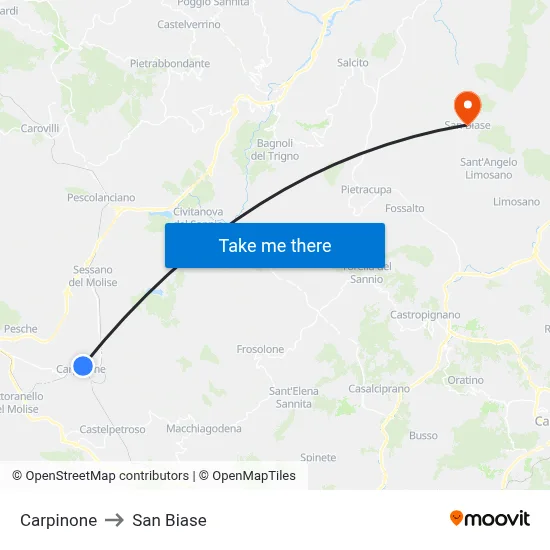 Carpinone to San Biase map