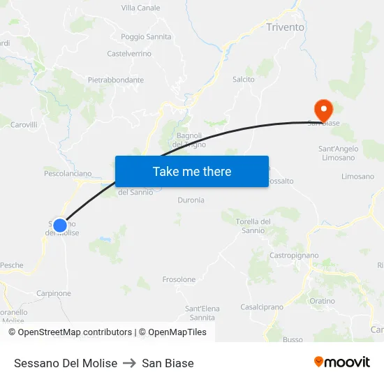 Sessano Del Molise to San Biase map