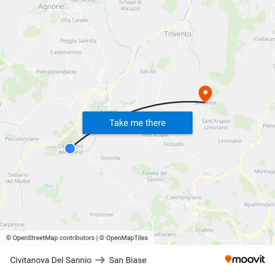 Civitanova Del Sannio to San Biase map