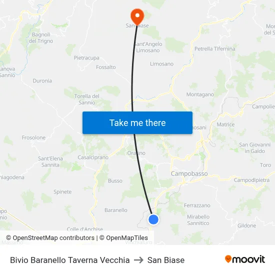 Baranello Old Tavern Junction to San Biase map