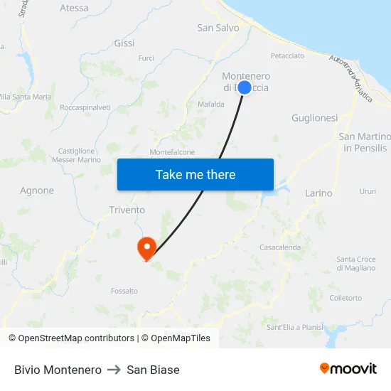 Montenero Junction to San Biase map