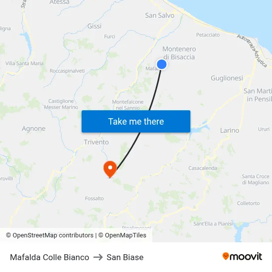 Mafalda Colle Bianco to San Biase map