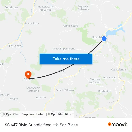 SS 647 Guardialfiera Junction to San Biase map