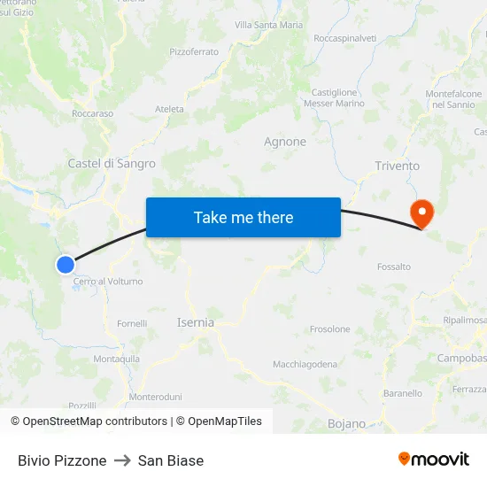 Pizzone Junction to San Biase map