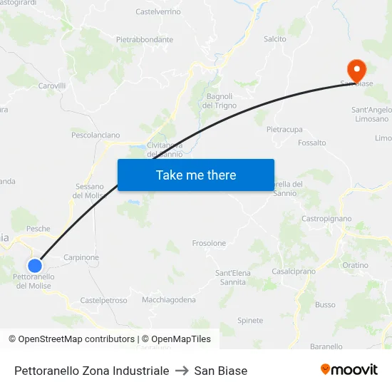 Pettoranello Industrial Zone to San Biase map
