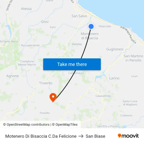 Motenero Di Bisaccia Felicione District to San Biase map