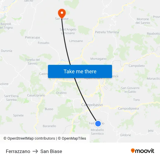 Ferrazzano to San Biase map