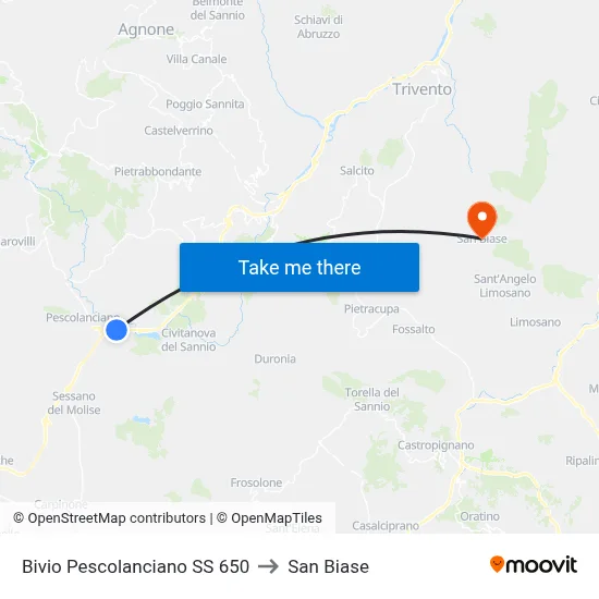 Pescolanciano SS 650 Junction to San Biase map