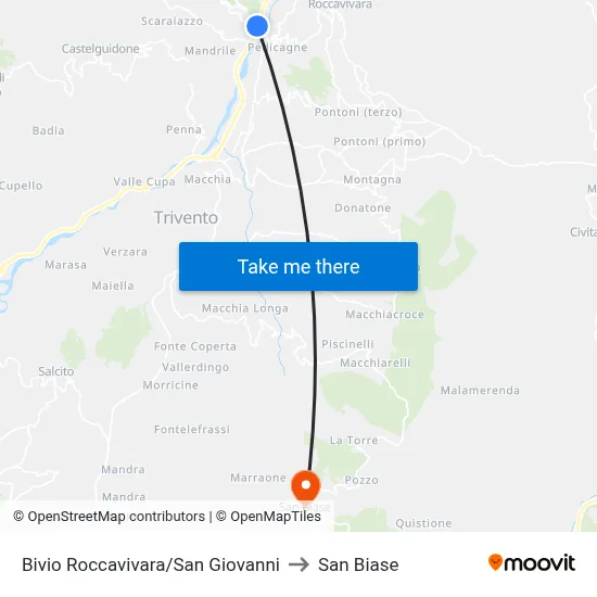 Roccavivara/San Giovanni Junction to San Biase map