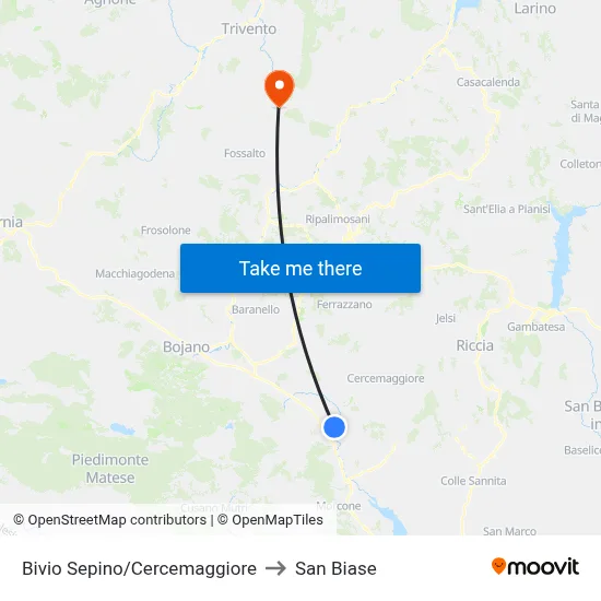 Sepino/Cercemaggiore Junction to San Biase map