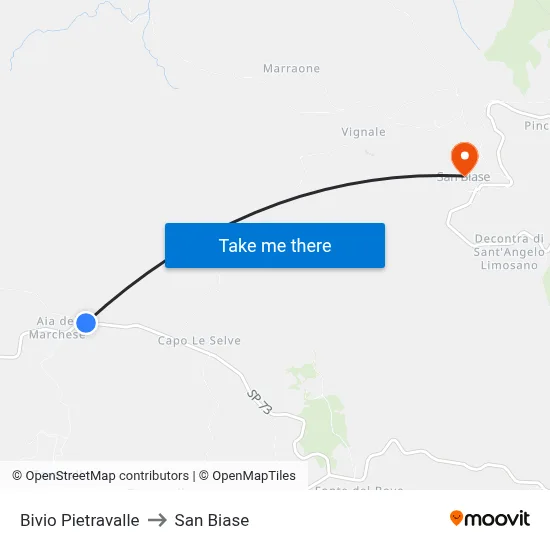 Pietravalle Junction to San Biase map