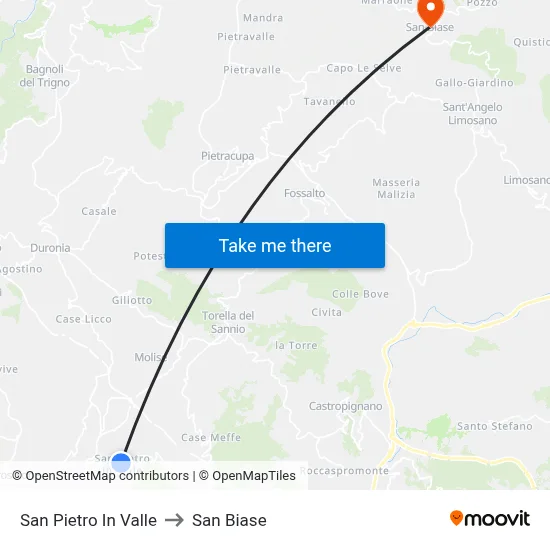 San Pietro In Valle to San Biase map