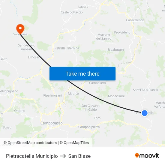 Pietracatella Town Hall to San Biase map