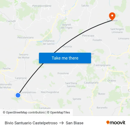 Castelpetroso Sanctuary Junction to San Biase map