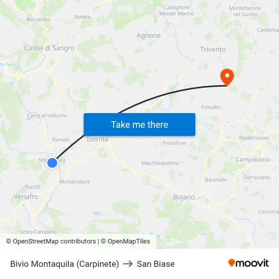 Montaquila Junction (Carpinete) to San Biase map