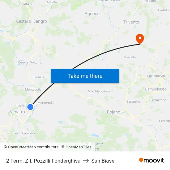 2 Stop Industrial Zone Pozzilli Fonderghisa to San Biase map