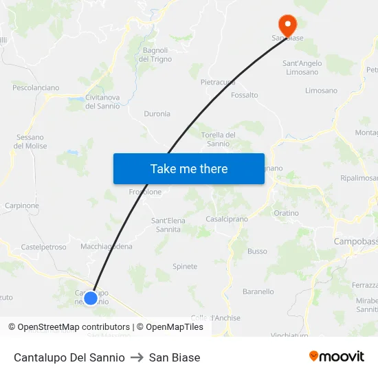 Cantalupo Del Sannio to San Biase map