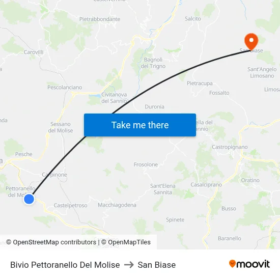 Pettoranello Del Molise Junction to San Biase map