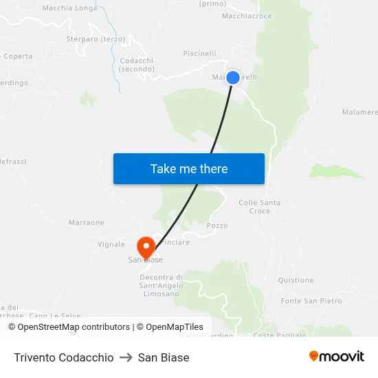 Trivento Codacchio to San Biase map