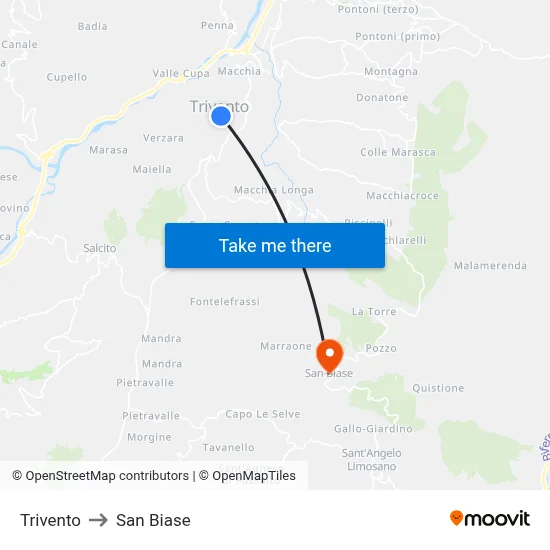 Trivento to San Biase map