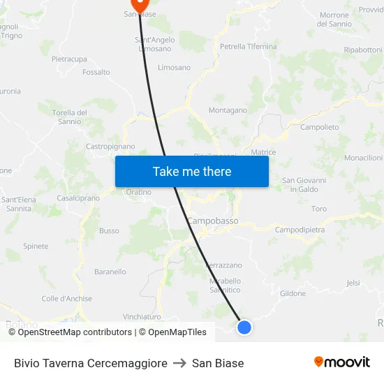 Taverna Cercemaggiore Junction to San Biase map