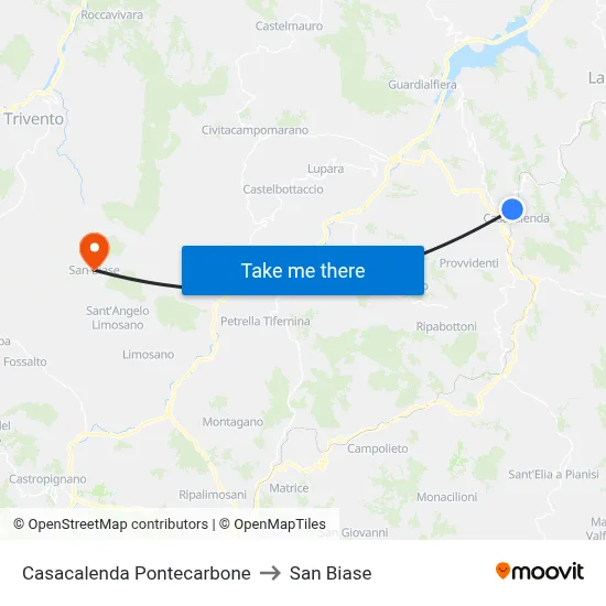 Casacalenda Pontecarbone to San Biase map