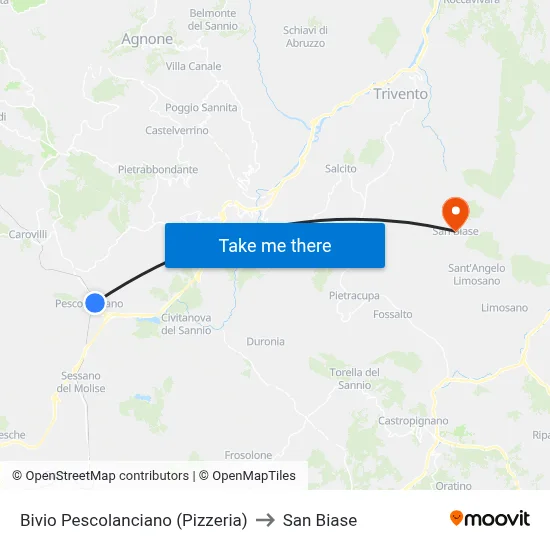 Pescolanciano Junction (Pizzeria) to San Biase map