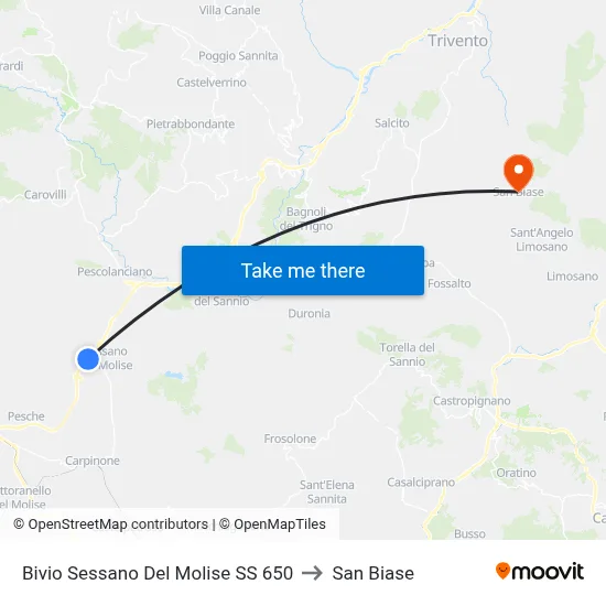 Sessano Del Molise Junction SS 650 to San Biase map