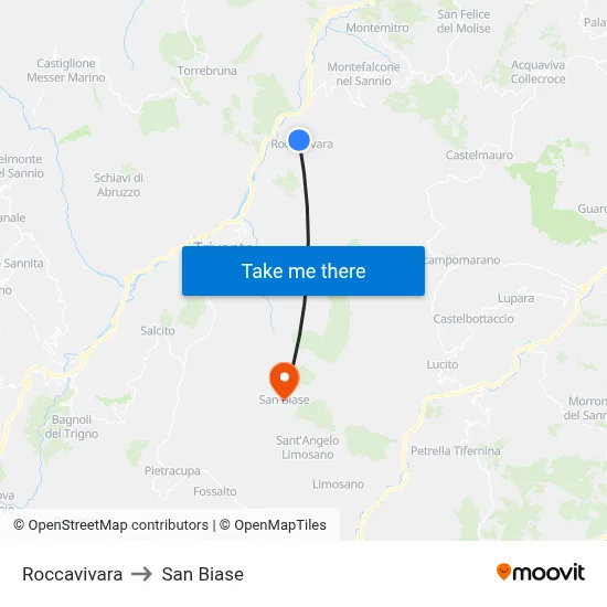 Roccavivara to San Biase map