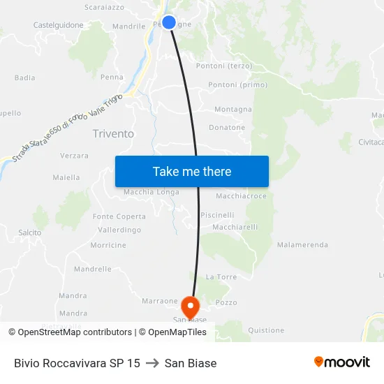 Roccavivara Junction SP 15 to San Biase map