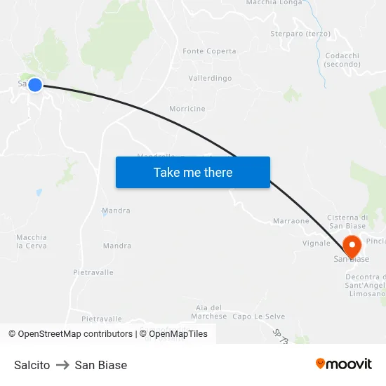 Salcito to San Biase map