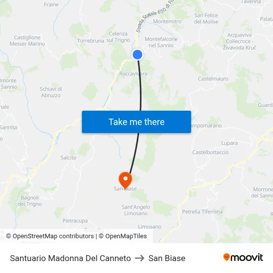 Madonna Del Canneto Sanctuary to San Biase map